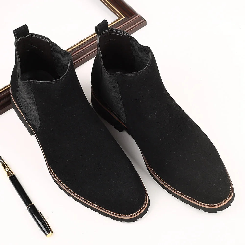 Soufree  -  Black Classic Suede Men Chelsea Boots Male Ankle Shoes Leather Casual Men Boots Formal Dress Shoes Wedding Sleeve Cowboy Boots