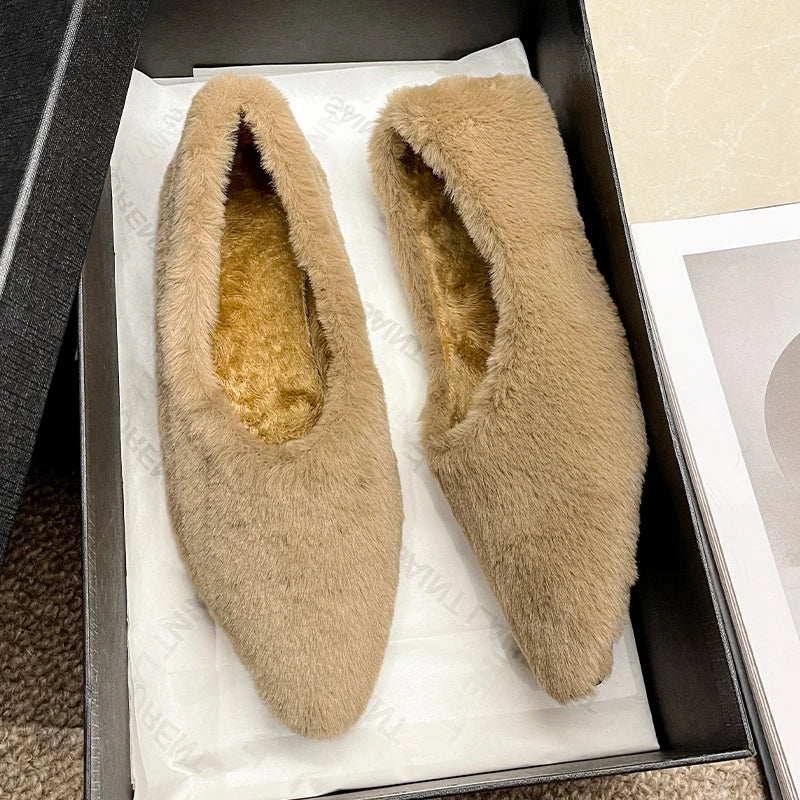 Soufree  -  trending shoes Women Fur Slippers Warm Mules Shoes Casual Mid Heels Boots New Pointed Toe Plush Slingback Flip Flops Cotton Boots