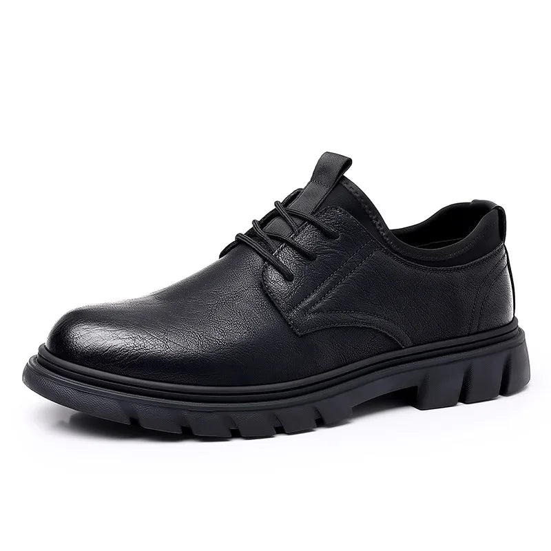 Soufree  -  Dress Shoes Men Autumn Trend New Business Casual Leather Shoes Men's Thick Soled Work Shoe Lace-up Sapato Social Masculino