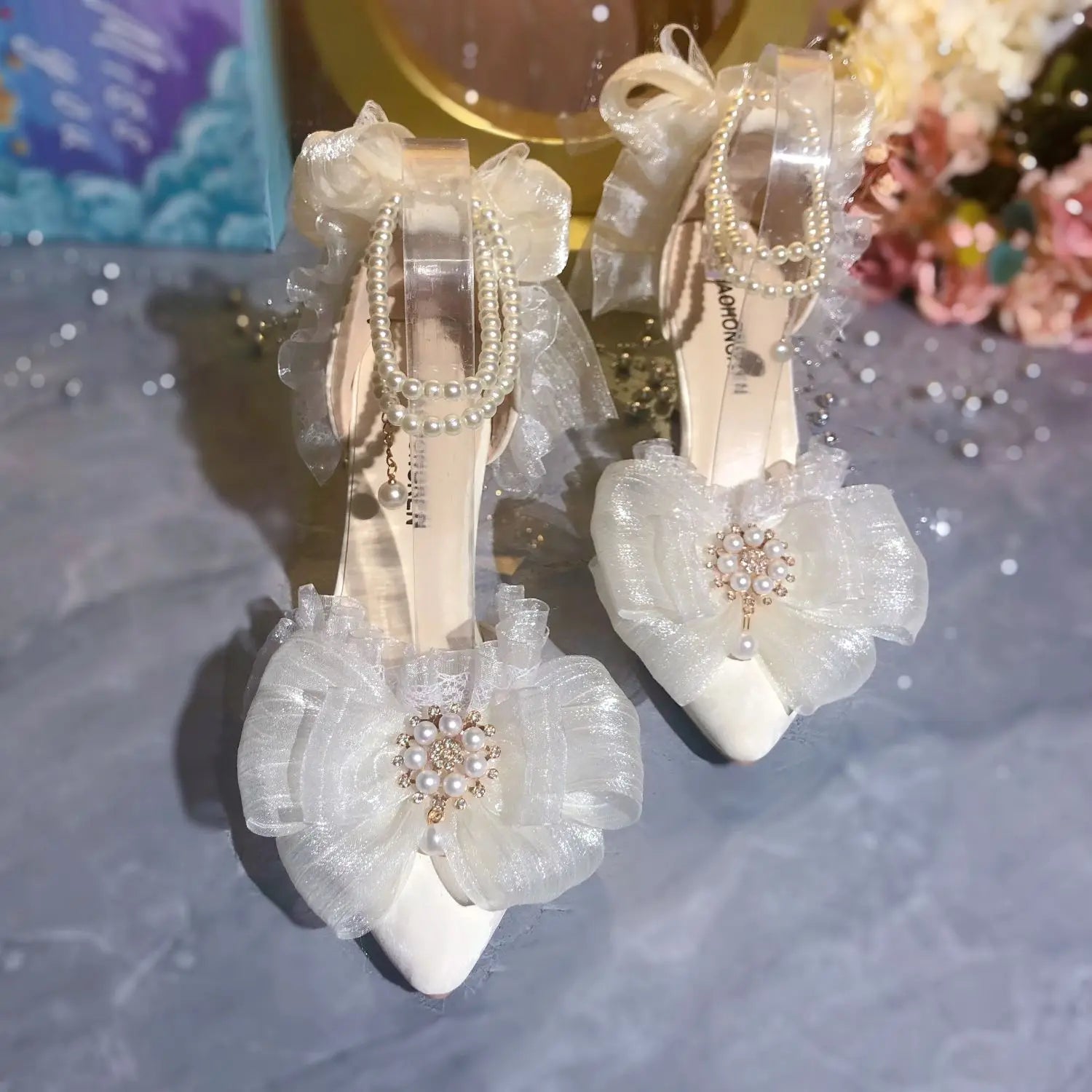 Soufree  -  Elegant Womens Dress Shoes White Lolita Mary Jane Shoes Woman Luxury Designer Pearl Lolita Sandals Sling Back Heels Women