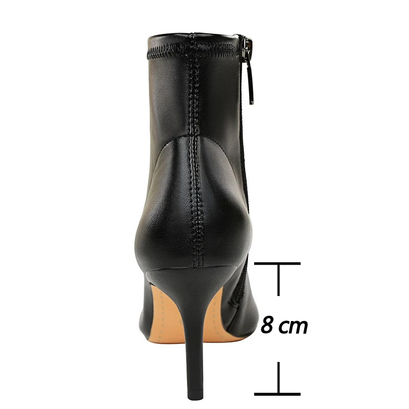 Soufree  -  Shoes Leather Boots Women High-Heeled Boots Keep Warm Winter Boots Pointed Toe Stiletto High Heels Women Ankle Boots