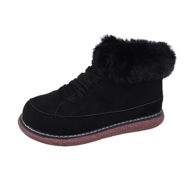 Soufree  -  Snow Boots Women Lace Up Warm Ankle Boots Ladies Winter Fur Shoes Platform Casual Comfortable Short Boots Botas De Mujer