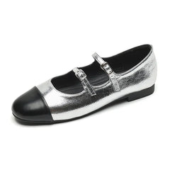 Soufree  -  Silver Mary Jane Shoes Women Flat Shoes Large Size 35-43 Women's Shoes