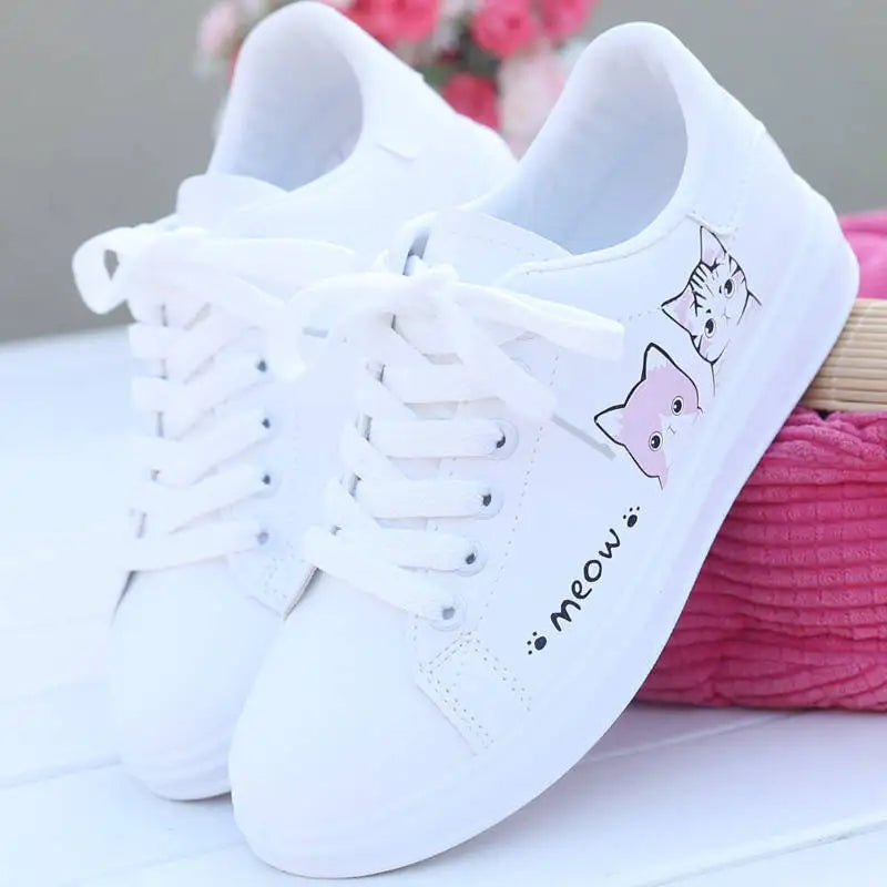 Soufree  -  White Sneakers for Women New Spring Autumn Fashion Girl Student Walking Spotrs Shoes Casual Flat Kitten Shoes Free Shipping