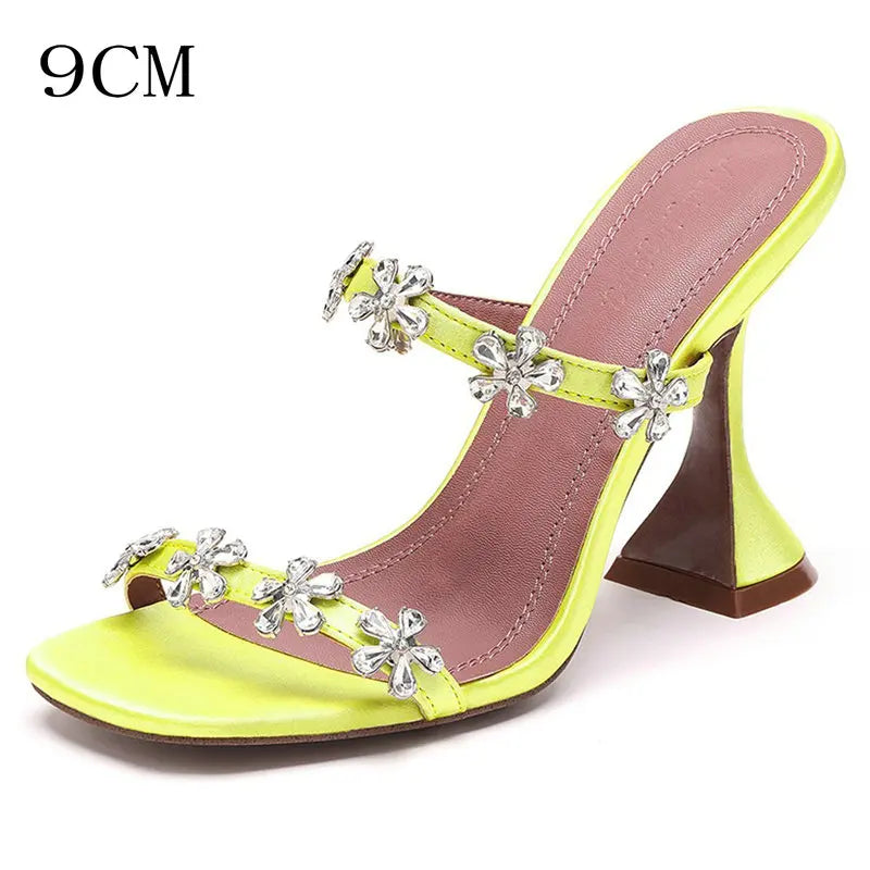 Soufree  - Square Head Rhinestone Sandals Slipper Women  Summer New Fairy Wind Sexy Open-toe High Heels