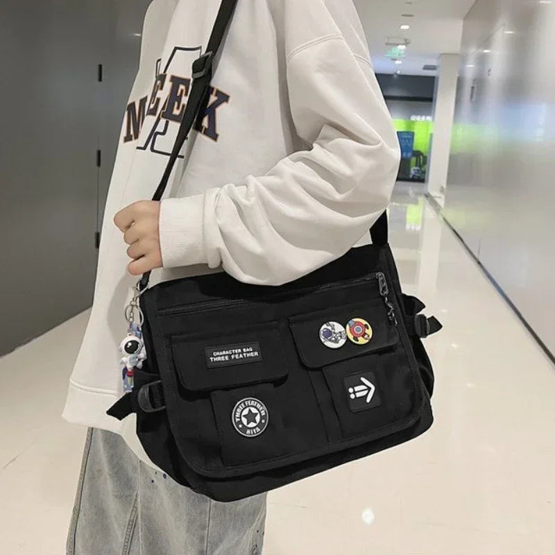 Soufree  -  Harajuku Men Nylon Crossbody Bags for Women Messenger Bag Girls School Book Bags Youth Canvas Handbags Shoulder Bag Sac Bolsas