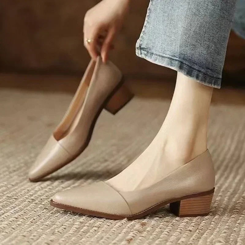 Soufree  -  summer shoes Ladies Shoes New One Kick Women's Pumps Autumn Pointed Toe Solid Outdoor Casual Chunky Heels Shallow Office Ladies Shoes