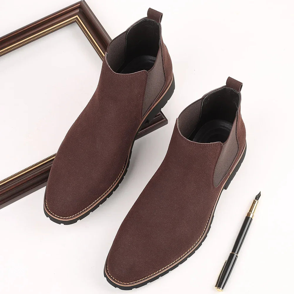 Soufree  -  Black Classic Suede Men Chelsea Boots Male Ankle Shoes Leather Casual Men Boots Formal Dress Shoes Wedding Sleeve Cowboy Boots