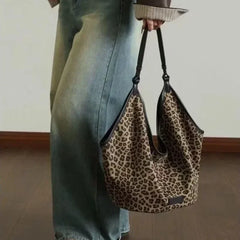 Soufree  -  Vintage Large Leopard Tote Bag Women's Fashion Y2k Shoulder Bag Korean Fashion Aesthetic New Handbags Female Youth