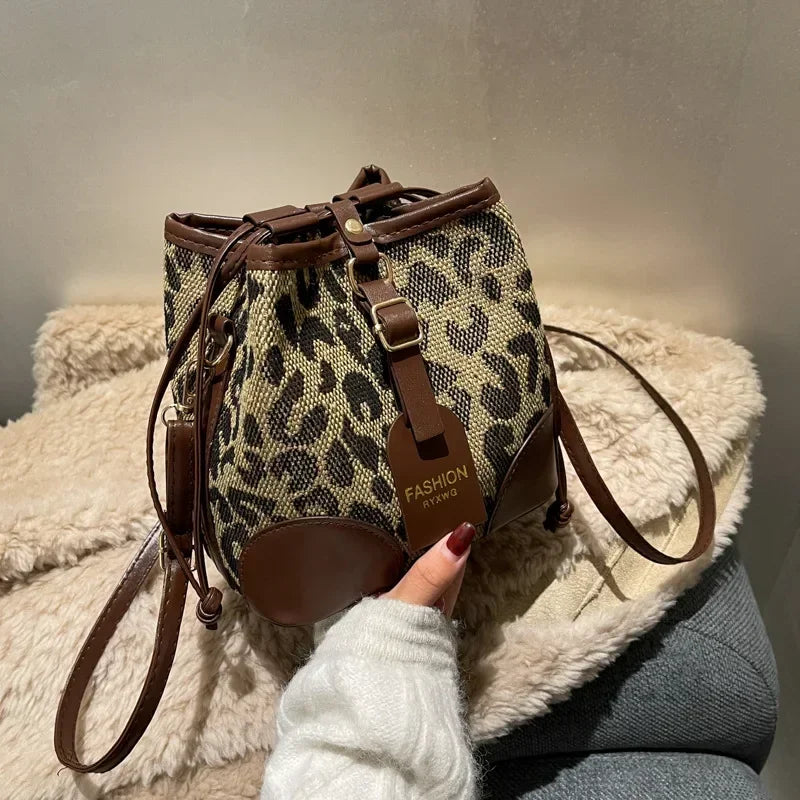 Soufree  -  designer bags Leopard Small PU Leather Women Bucket Crossbody Bags Fall Designer Shoulder Bag Luxury Brand Ladies Handbag Lady Trend Tote