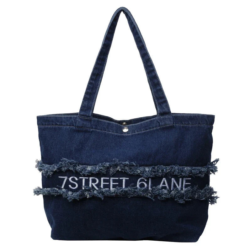 Soufree  -  Large Denim Women's Bag New Jeans Tote Bag Y2K Canvas Shoulder Bag Student Eco Bag Korean Shopper Female Purses and Handbag