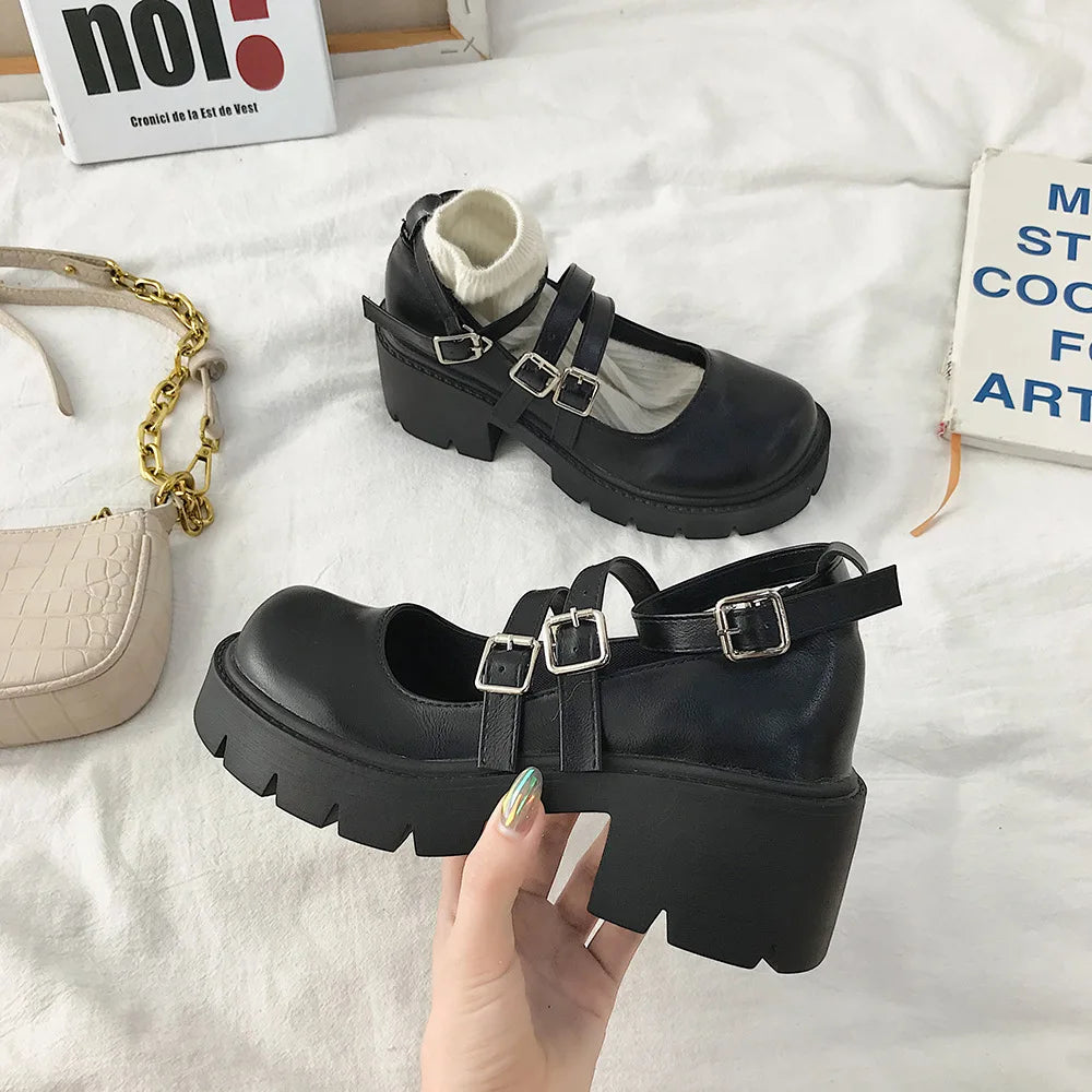 Soufree  -  Retro Ins British Style Single Shoe Women's Summer New Japanese Lolita Academy Style Lolita Leather Shoes Pu Loli Single Sh