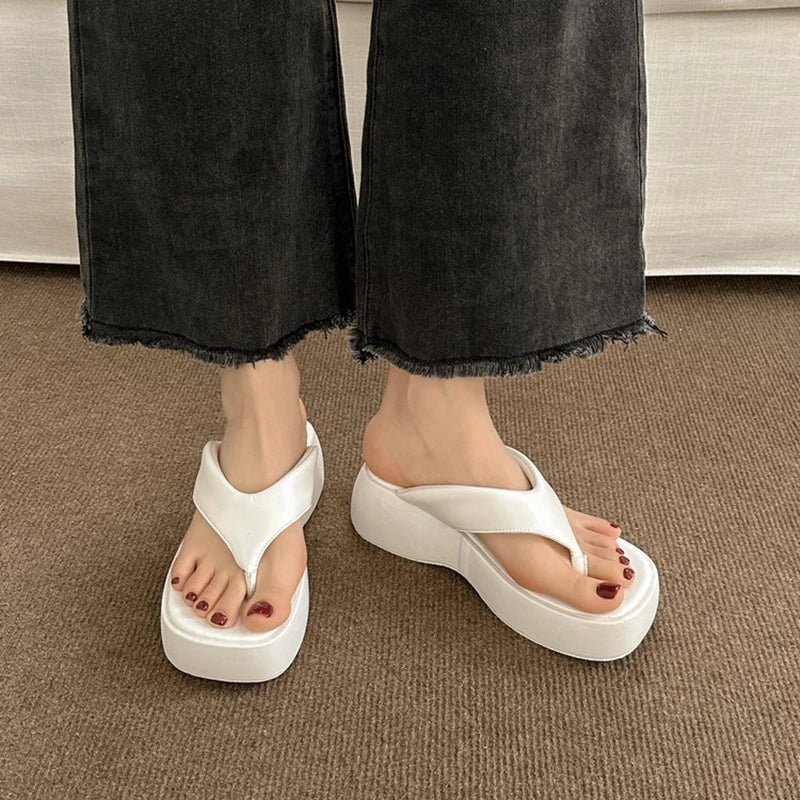 Soufree  -  Summer Chunky Women Slippers Fashion Elegant Clip Toe Slides Shoes Ladies Outdoor Platform Flats Sandalias Flip Flop