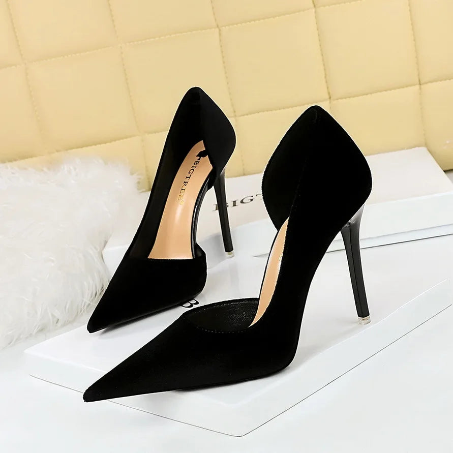 Soufree  -  Branded Pumps African Woman Shoe High Heels Stiletto Pointed Wedge Hollow Slip On Lace-Up Shallow Mouth Sexy Sandals Fashion Bur