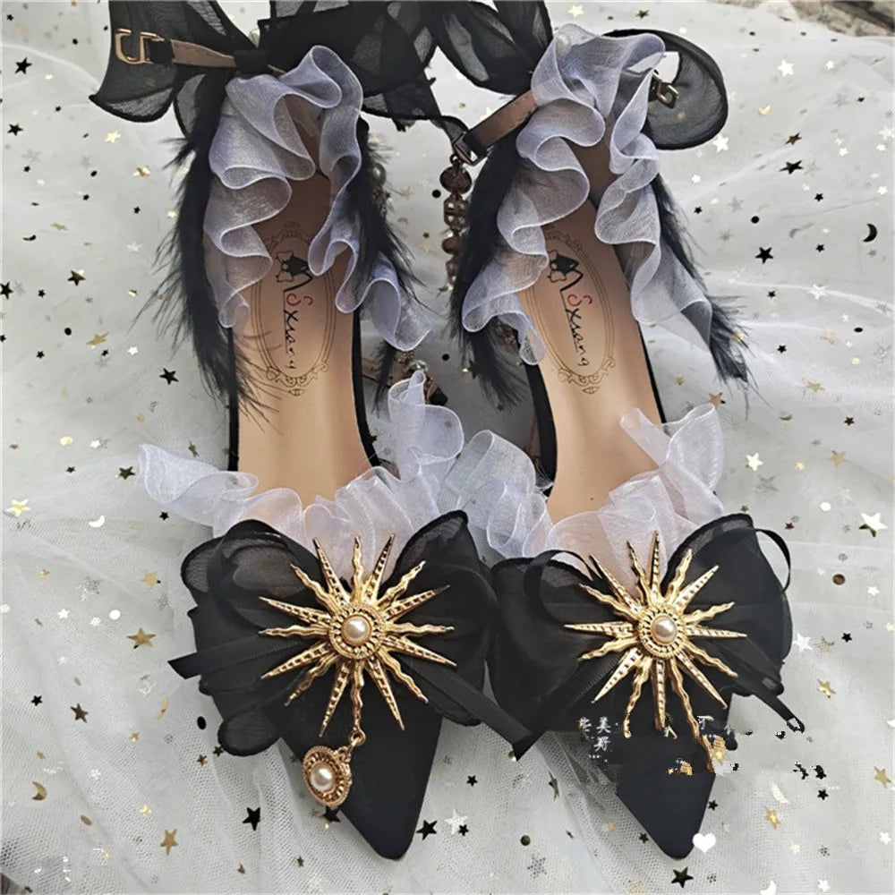 Soufree  -  Lolita Black Tea Party High Heels Dark  Japanese sweet lolita shoes vintage  kawaii girl shoes cosplay loli women shoes