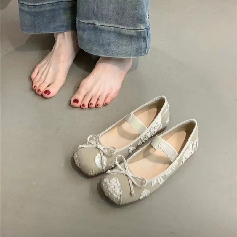 Soufree  -  Butterfly-knot Women Ballet Flats Shoes Fashion Ladies Shallow Slip On Soft Sole Shoes New Women's Comfort Ballerina Shoes