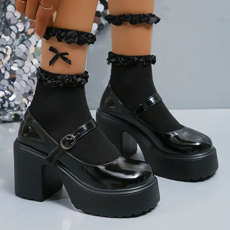 Soufree  -  Y2K Chunky Platform Pumps Women Punk Style Thick Heels Mary Jane Shoes Woman Plus Size Buckle Strap Gothic Shoes