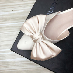 Soufree  -  Women Sandals with Bow Flat Heel Solid Color Side Empty Girl's Shoes Summer Autumn Sweet Back Strap Size 33-44 Pointed Toe