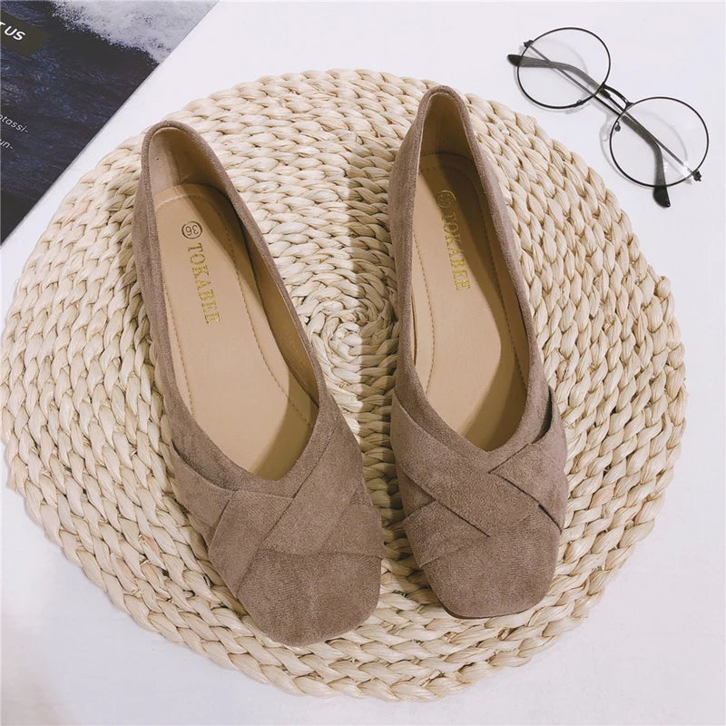 Soufree  - trending shoes Flat Shoes for Women Spring New Square Head Velvet Flock Leather Loafers Women Flats Size 32 33 34 44 45 46 Zapatos Mujer