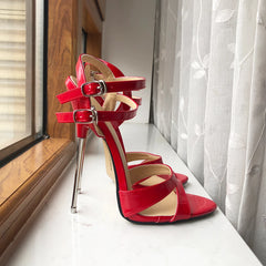 Soufree  -  16cm Extremely High Heel Women Ankle Strap Red Stiletto Sandals Sexy Open Toe Summer Shoes Wide Leg Plus Size 35-46