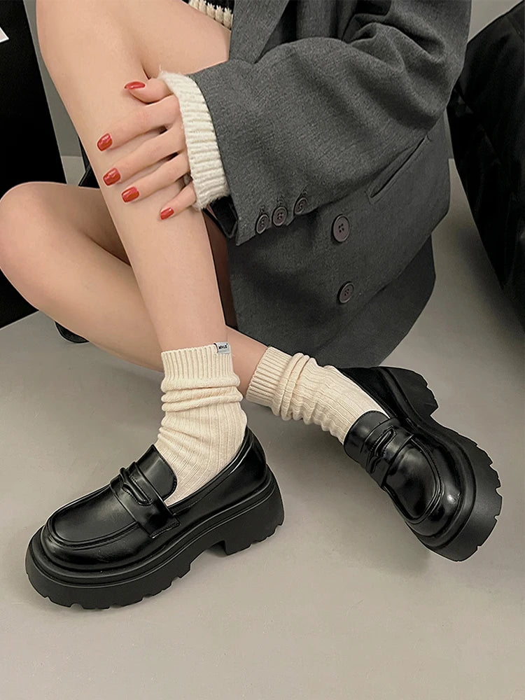 Soufree  -  Casual Woman Shoe Slip-on Shallow Mouth Clogs Platform Oxfords Female Footwear Round Toe Loafers With Fur British Style Slip On