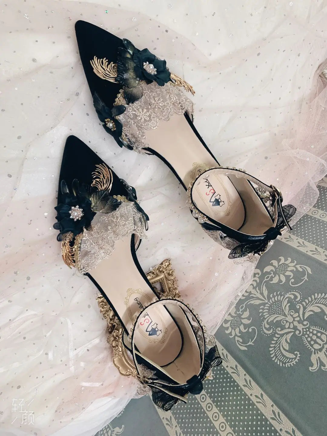 Soufree  -  One Night Story Lolita Shoes Slim Heels Cos Loli Girl Flower Wedding Bride Chinese Style High Heel Wedding Shoes