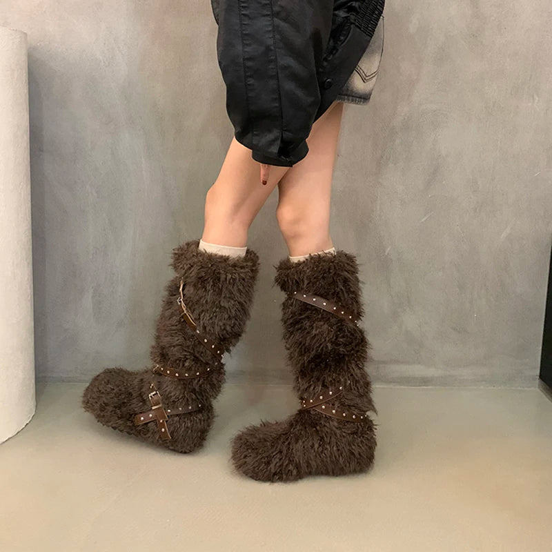 Soufree  -  Winter Designer Women Snow Boots Fashion Short Plush Long Booties Concise Slip On Cotton Shoes