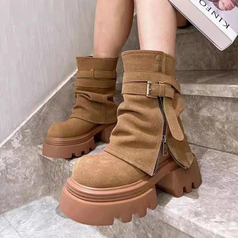 Soufree  -  Platform Ankle Boots Women High Heels Suede Shoes Woman Trend Winter Goth Chelsea Boots New Gladiator Botas Mujer Sneakers