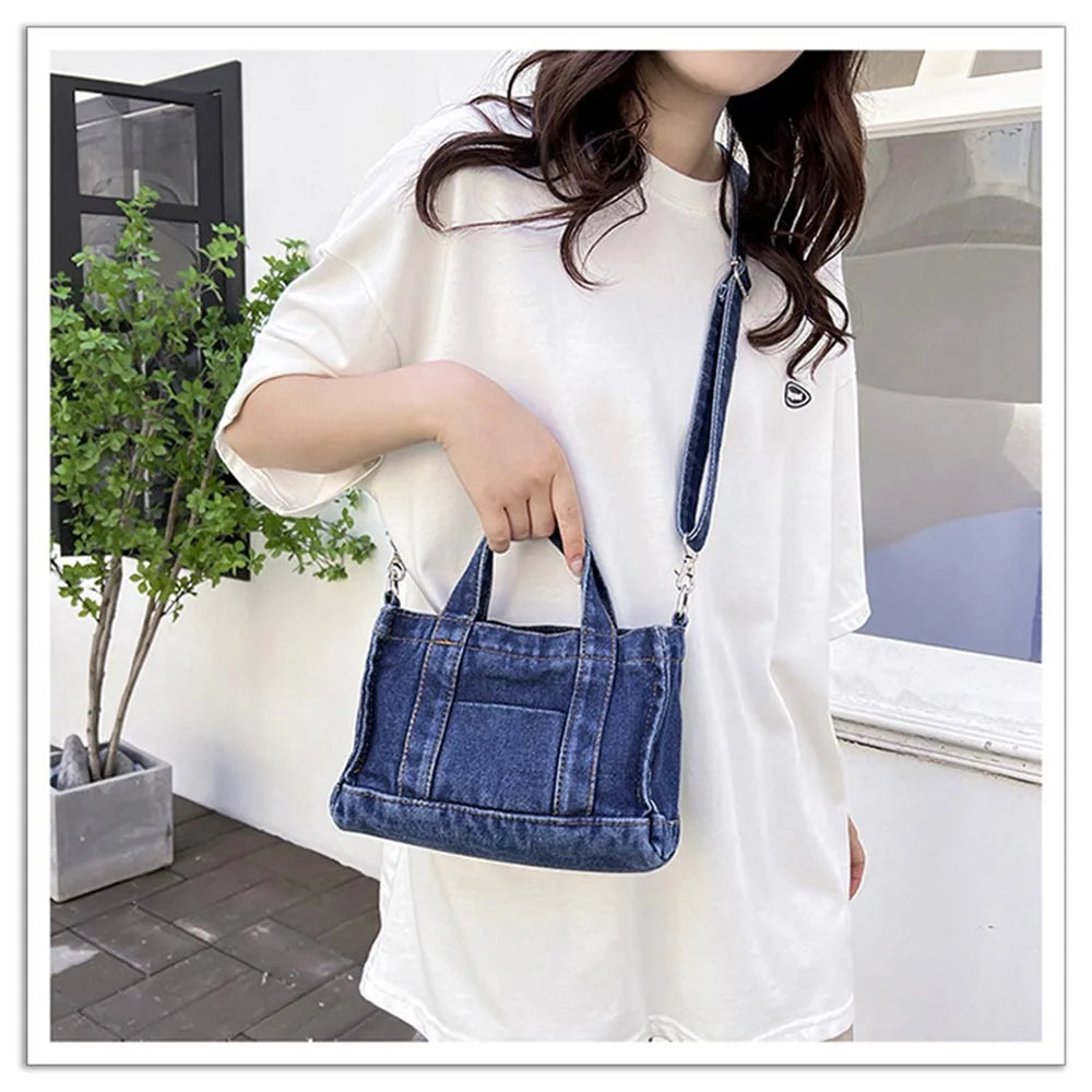 Soufree  -  Name Embroidered Korean Summer Canvas Bag Denim One Shoulder Crossbody Bag Casual Versatile Handheld Women's Cloth Bag