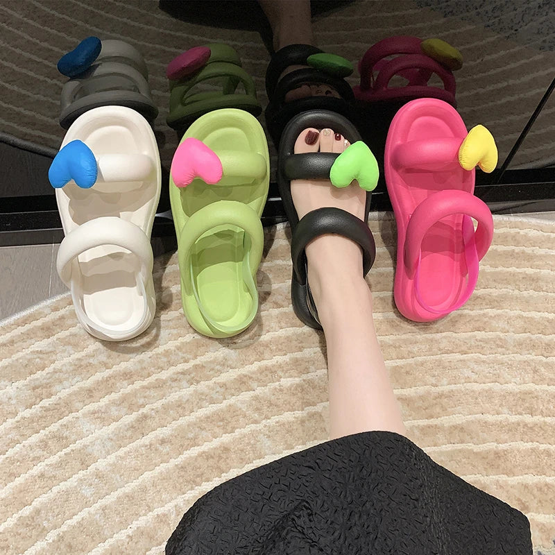 Soufree  -  Fashion Sandals for Women Bathroom Flat Low Heels Platform Shoes Woman Elastic Band Heart Shaped Summer Beach Sandals Plus Size