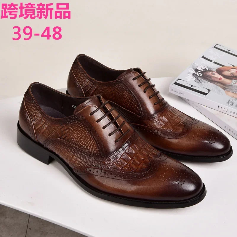 Soufree  -  Men casual shoes Brock Oxford retro crocodile leather men formal spring and autumn new 's for