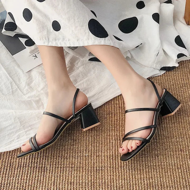 Soufree  -  summer shoes New Fashion Summer Female Sandals Sexy Ladies High Heels Square Open Toe Shoes Women Sandals for Women Size 35-42