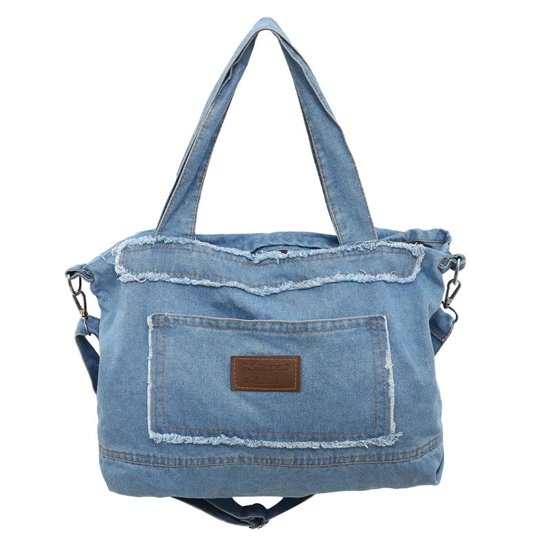 Soufree  -  Large Denim Women's Bag New Jeans Tote Bag Y2K Canvas Shoulder Bag Student Eco Bag Korean Shopper Female Purses and Handbag