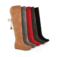 Soufree  -  unique shoes Sexy Womens Boots Faux Suede Over The Knee Flat Warm Boots Comfortable Thigh High Boots Lace-up Woman Winter Shoes High Quality