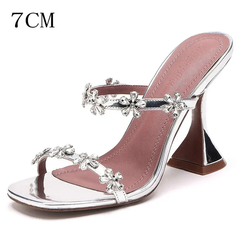 Soufree  - Square Head Rhinestone Sandals Slipper Women  Summer New Fairy Wind Sexy Open-toe High Heels