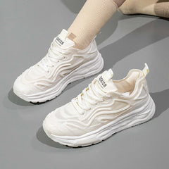 Soufree  -  Classic Women Chunky Sneakers PU High Heels Lace Up Platform Women Shoes Solid Round Toe Vulcanize Shoes Plus Size Zapatillas