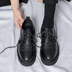 Soufree  -  Men's Japan Karajuku Korean Style Fashion Streetwear Thick Platform Casual Black Leather Shoes Lace Up Dress Leather Shoes