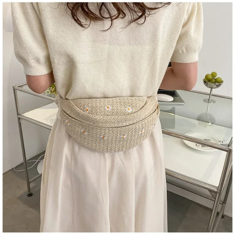 Soufree  -  Women's Waist Bag Straw Woven Ladies Shoulder Crossbody Bags for Women Summer Fanny Pack Fashion Phone Female Chest Bag