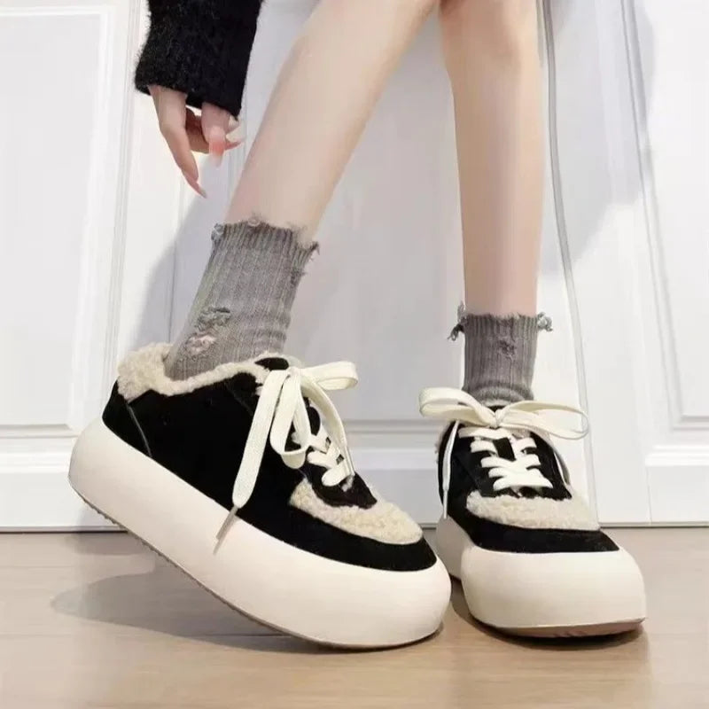 Soufree  -  Fashion Cotton Sneakers Shoes Warm Suede Platform Sneakers Casual Winter Plus Fleece Snow Botas Mujer Mixed Color Tennis