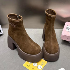 Soufree  -  Platform Women Ankle Boots High Heels Suede Shoes Winter Woman Trend Designer Pumps Fashion Brand Goth Chelsea Botas Mujer