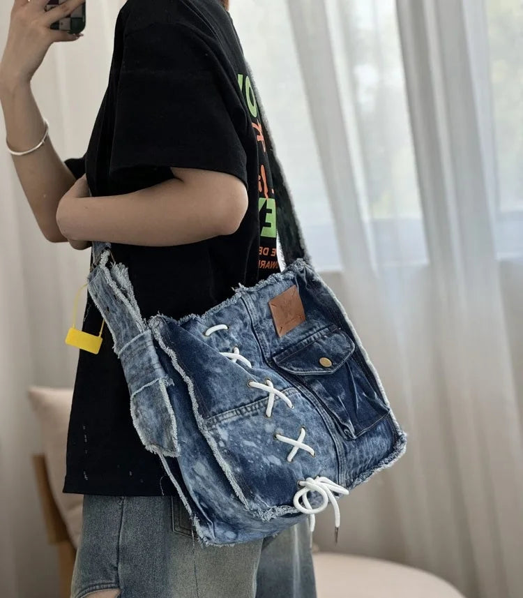 Soufree  -  Fashion Washed Denim Women Shoulder Bag Large Capacity Y2K female Crossbody Bags Soft Jeans Casual handbag Shopping Bag