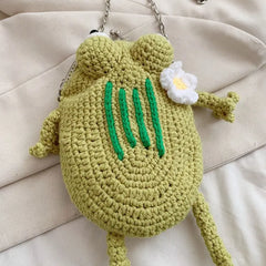 Soufree  -  Cute Green Frog Shoulder Bag Knitted Crossbody Bag Casual Women Messenger Bag Decoration Bag Phone Coin Purse