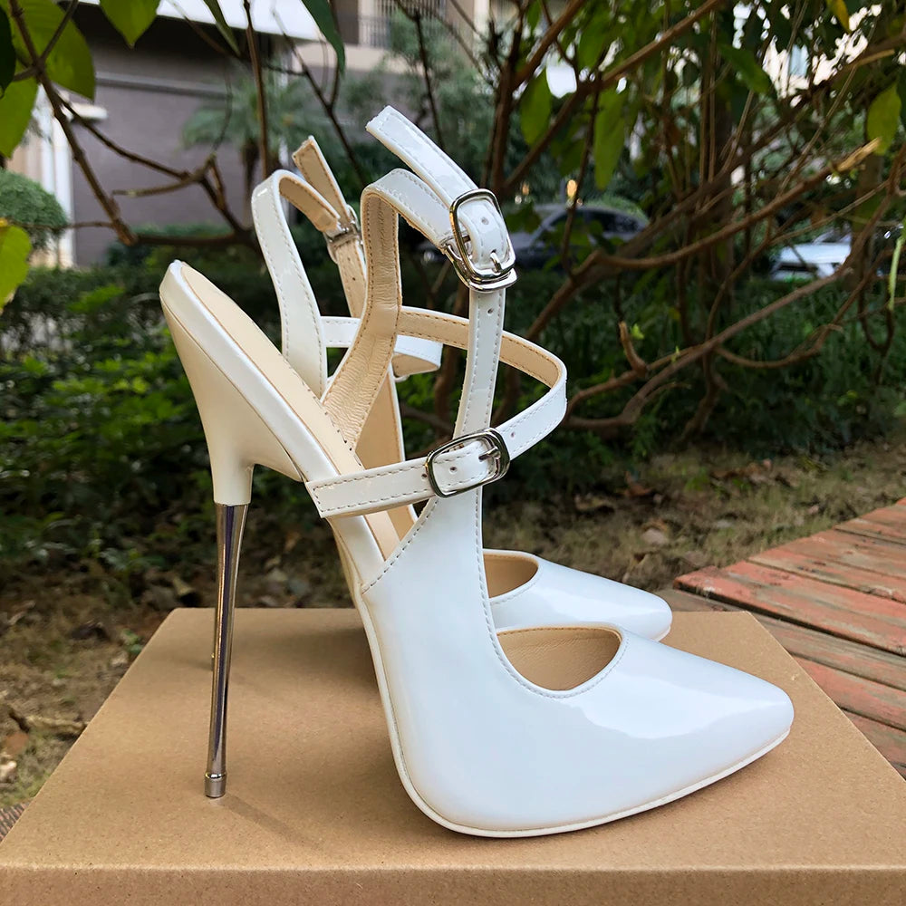 Soufree  -  16cm Extreme Metal Thin High Heels Sandals Women Nude Sexy Pointy Toe Pumps Fetish Cosplay Cross Dresser Unisex Shoes