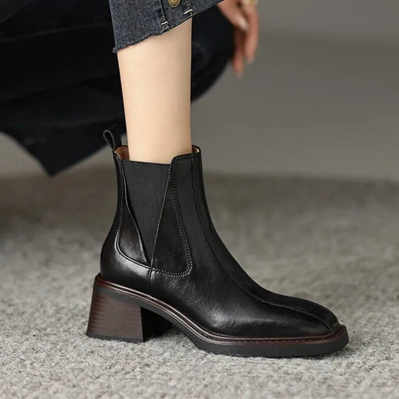 Soufree  -  Chelsea Platform Ankle Boots Women Autumn Winter Fashion Leather Boots for Women Non-slip Comfortable Casual Women's Boots