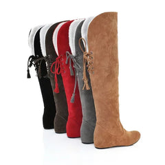 Soufree  -  unique shoes Sexy Womens Boots Faux Suede Over The Knee Flat Warm Boots Comfortable Thigh High Boots Lace-up Woman Winter Shoes High Quality