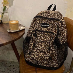 Soufree  -  Trendy Casual Leopard Print Women's Backpack Korean Large Capacity Versatile Leisure Schoolbag Y2k Unisex Travel Backpack