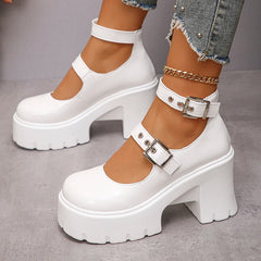 Soufree  -  White Y2K High Heels Pumps Women Spring Chunky Platform Mary Jane Shoes Woman Plus Size Thick Heel Gothic Shoes 42