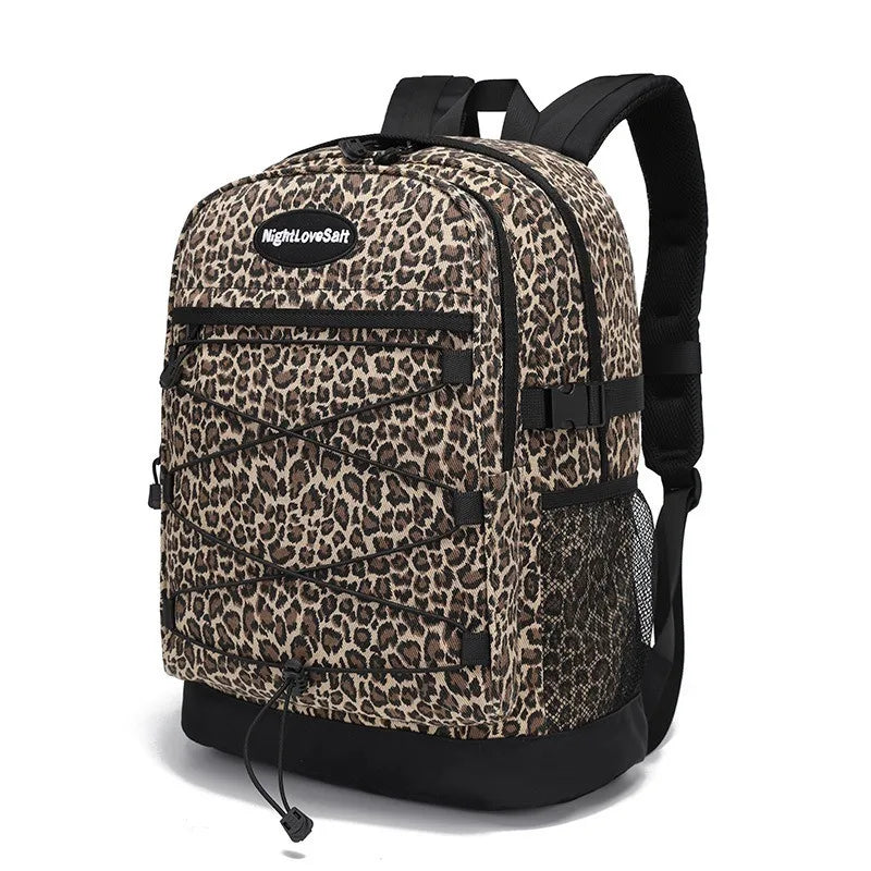 Soufree  -  Trendy Casual Leopard Print Women's Backpack Korean Large Capacity Versatile Leisure Schoolbag Y2k Unisex Travel Backpack