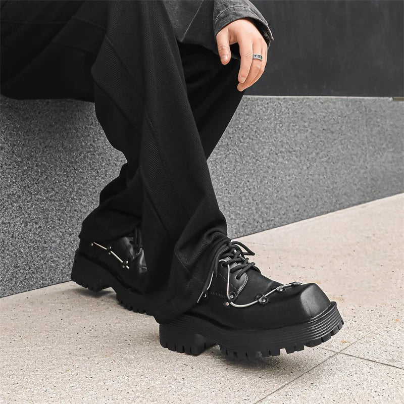 Soufree  -  Platform Men Square Toe Japan Korean Streetwear Couple Fashion Casual Leather Shoes Men Business Commute Wedding Dress Shoes