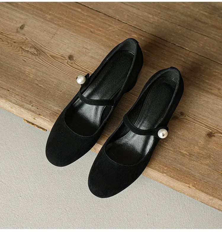 Soufree  -  summer shoes Women's Mary Janes Shoes Vintage Office Dress Shoes Black  Pumps Pearl Buckle Mid Heels